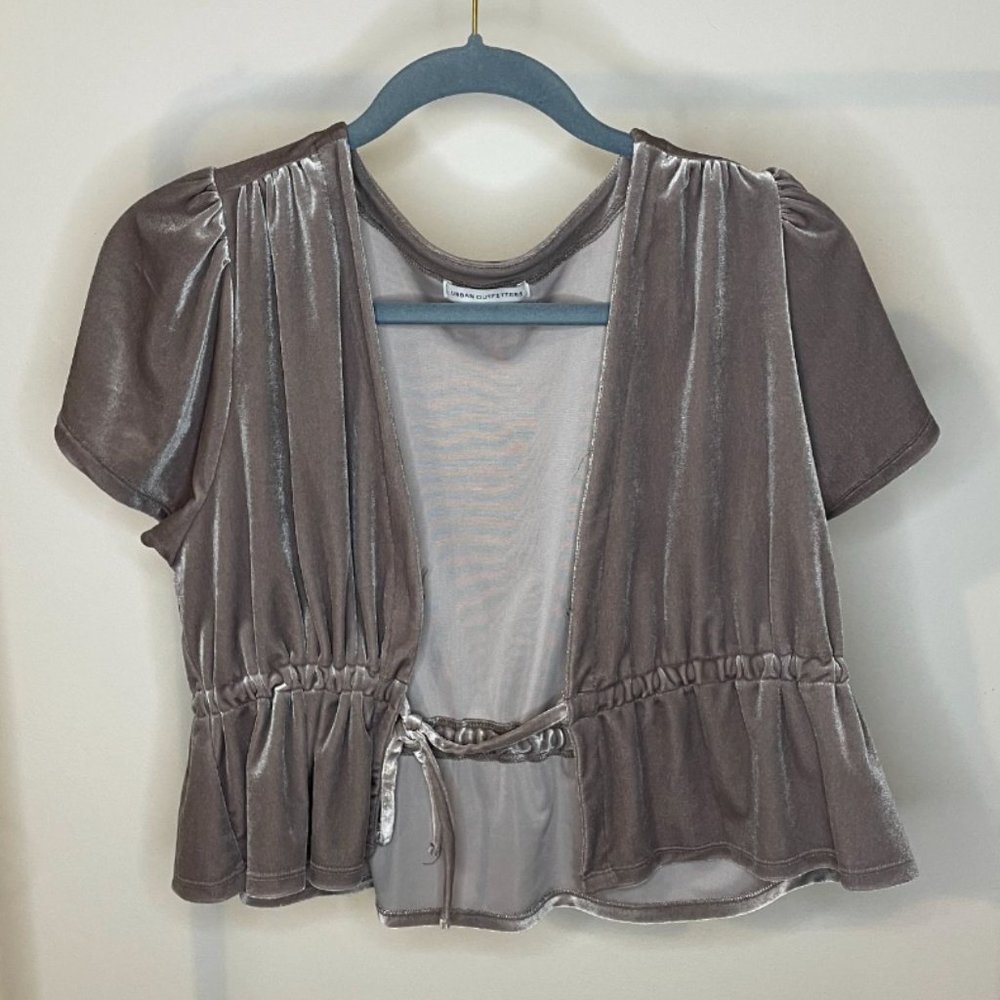 Urban Outfitters (UO) - Silver Goldie Velvet Tie Front Crop-Top